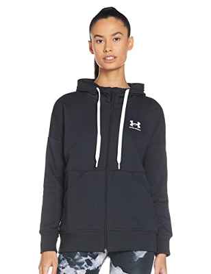 Under Armour Sudadera con capucha y cremallera completa de tejido Fleece Rival Sudadera, Mujer, Black / White / White (001), LG
