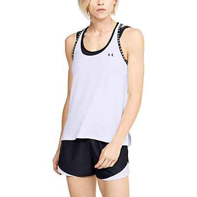 Under Armour UA Knockout Tank, Camiseta de Tirantes, Camiseta Deportiva para Mujer Mujer, Blanco (White/White/Black (100)), XS