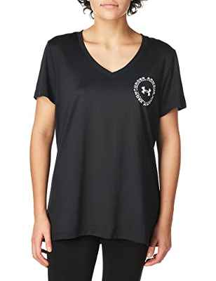 Under Armour UA Tech Solid LC Crest SSV Manga Corta Deportiva Que Absorbe el Sudor con tecnología antiolor, Camiseta de Mujer Hecha con Botellas de Agua recicladas, Negro, S-M