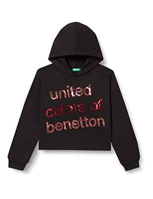 United Colors of Benetton Camiseta M/L 35TMC201N Sudadera con Capucha DE Manga Larga, Negro 100, 130 para Niñas