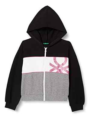 United Colors of Benetton Chaqueta con Gorra M/L 3GNSC501C Sudadera con Capucha DE Manga Larga, Negro 100, 170 para Niñas