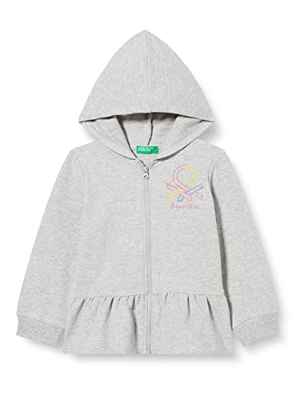 United Colors of Benetton Chaqueta con Gorra M/L 3GNSG500W Sudadera con Capucha DE Manga Larga, Grey Melange 501, 90 para Niñas