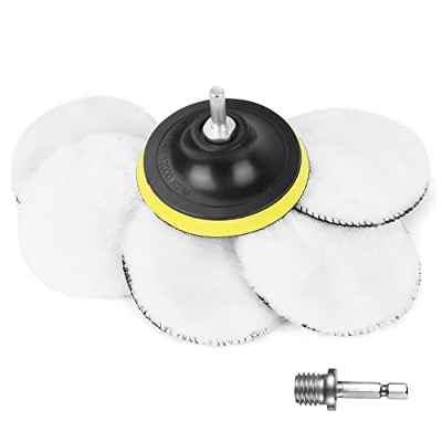 URAQT Almohadilla de Pulido de Lana, 5PCS 100mm Juego de Lana para Pulir Coche con Disco Autoadhesivo, Adaptador de rosca Vástago Redondo y Vástago Hexagonal, para Limpieza y Pulido de Coche