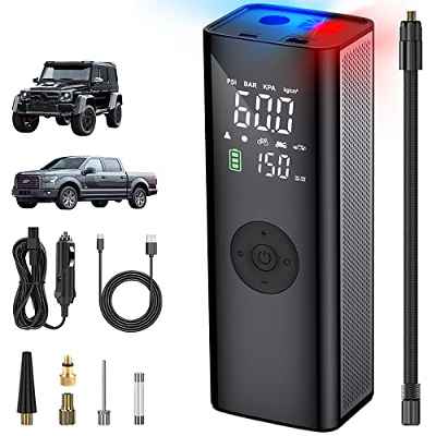 USERCENT 7800mAh Compresor Aire Portatil Coche,150PSI Inflador Ruedas Coche,12V DC Bomba de Aire Coche,Hinchador Ruedas Coche con luz LED,Inflador Electrico para Coches,Bicicletas,Moto,Pelotas