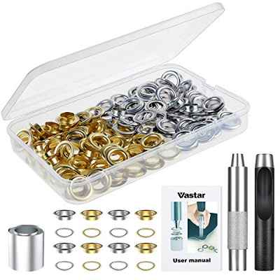 Vastar Juegos de Herramientas de Ojales 12 mm 100Pcs- Herramientas de Ojales de Metal, Utilizadas para Perforar Agujeros en Cuero, Tiendas de Campaña o Ropa, 2 Colores de Oro y Plata