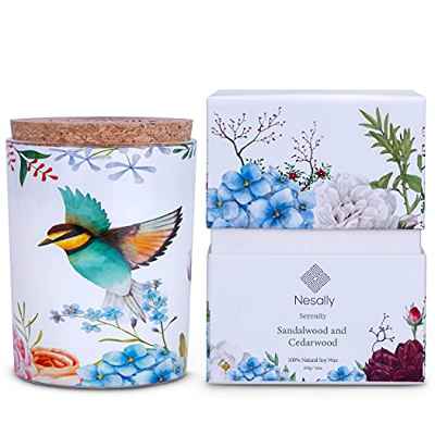 Velas decorativas grandes - Velas Aromáticas Grandes 450g - Velas Decorativas Originales - 100% Cera de Soja - Regalo Original para Mujer - Aroma Sándalo y Cedro