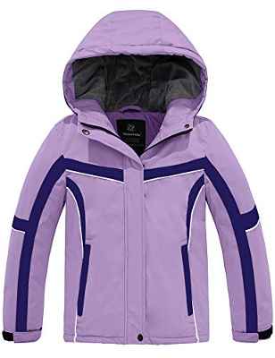 Wantdo Chaqueta de Esquí para Niñas Chaqueta de Montaña de Lana Abrigo de Invierno Cálido A Prueba de Viento ParkaAbrigos de Invierno Púrpura Y Blanco 116-122
