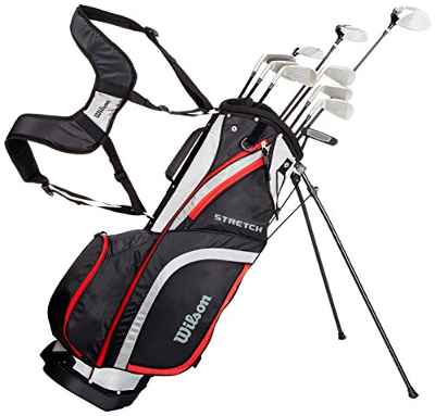 Wilson, Set completo para principiantes, 10 palos de golf con bolsa de transporte, Hombre (mano derecha) Stretch XL, Negro/Gris/Rojo, WGG157551