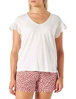 Women'secret Camiseta 1% Algodón Bordado Suizo Blanco, Marfil, S para Mujer