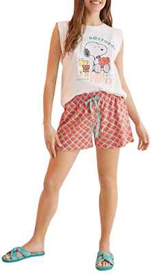 Women'secret Pijama Corto Tirantes 100% algodón Snoopy sandías Juego, Marfil, M para Mujer