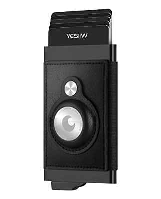 YESIIW Tarjetero desplegable Delgado con Monedero con Solapa, Billetera para Hombre con Bloqueo RFID, Tarjetero de Metal Minimalista para Billetes, Tarjetas de débito y Monedas, Negro
