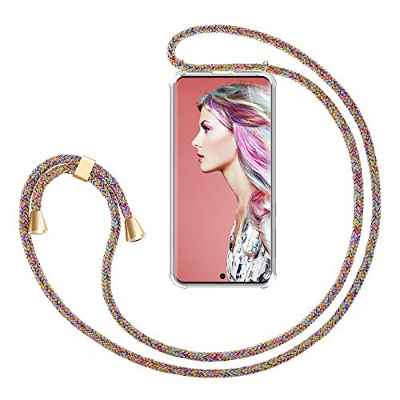 ZhinkArts Cadena para teléfono móvil compatible con Samsung Galaxy S21 Ultra – Pantalla de 6,8 pulgadas – Funda para smartphone con banda – Cordón con funda para colgar en arcoíris