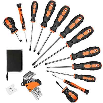 ZHJAN Juego de destornilladores magnéticos de 12 piezas, 6 destornilladores planos y 6 cruzados, llave de ángulo interior de 9 piezas, caja de embalaje y magnetizador, apto para reparaciones