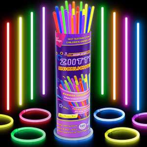 Ziitty Barras Luminosas, 100 Pulseras Luminosas Fluorescentes y 100 Conectores, Kits para Crear Pulseras y Collares,Boda,Fiesta,Cumpleaños