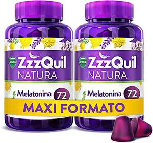 ZzzQuil Natura, Melatonina, Pastillas Para Dormir de Melatonina pura y Extractos de Valeriana, Camomila y Lavanda, 2x72 gummies